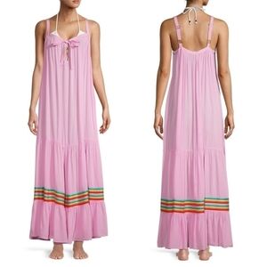 New Pitusa Silky Tie Keyhole Sleeveless Candy Pink Swim Cover-Up Dress NWT